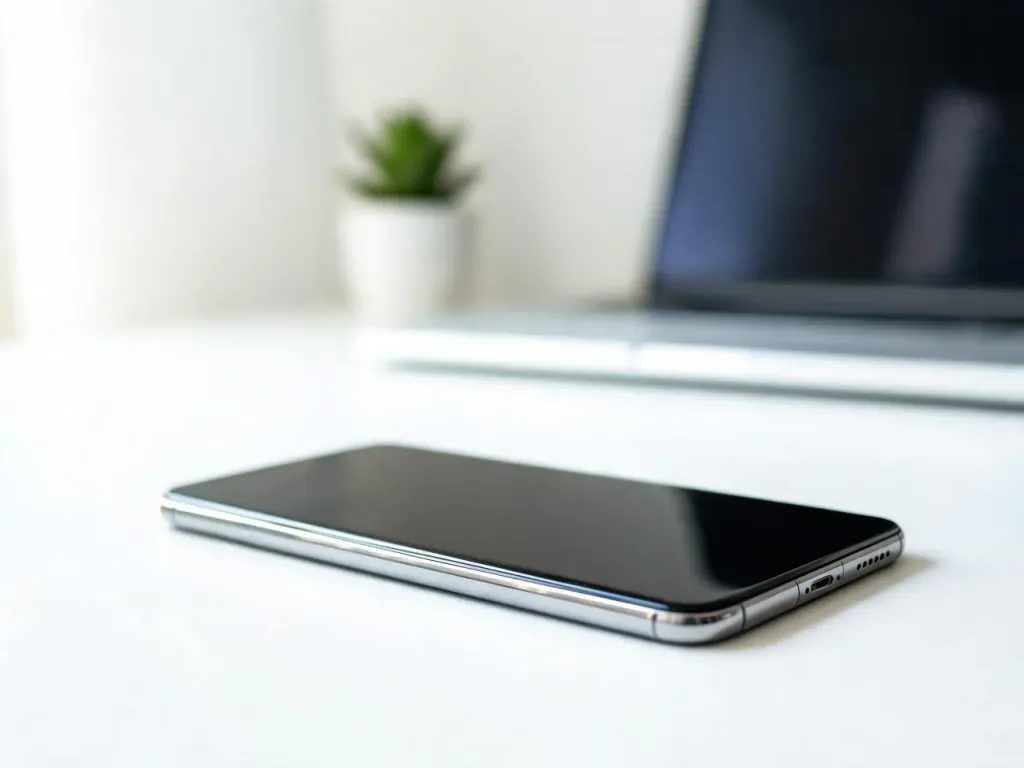 Nowoczesny, minimalistyczny smartfon na biurku, symbolizujący nadchodzącą premierę i design iPhone’a 18.